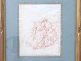 l'image d'un dessin représentant un homme et une femme sur un cheval