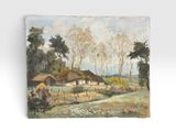 une image représentant un tableau représentant une scène de ferme avec des chevaux et une maison