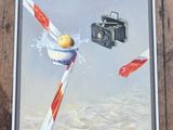 tableau représentant une brosse à dents et une pomme dans un bol, avec un appareil photo