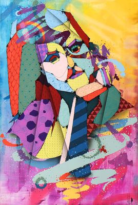 an image of a colorful painting of a woman with an umbrella
