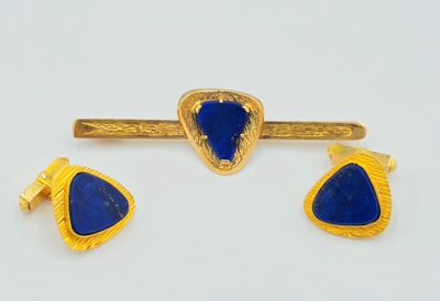 pair of lapis and gold cufflinks with lapis stones