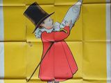 painting of a little girl in a red dress and top hat holding a newspaper