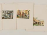 several cards with pictures of people and animals on them on a white surface