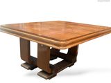 an image of a wooden table with a glass top on a white background