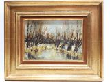 une image d'un tableau représentant un paysage avec des arbres au premier plan