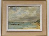 une image représentant une peinture d'une scène de plage avec des bateaux dans l'eau