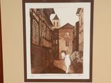 a picture of a picture of a woman walking down the street