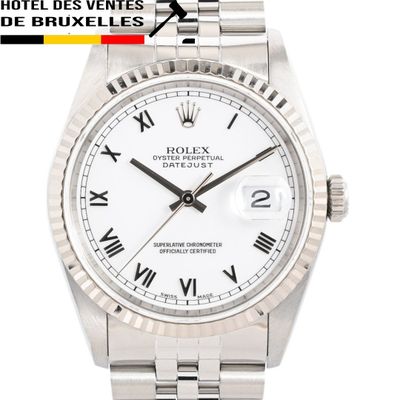 Montre Rolex Day-Date pour homme, en acier inoxydable, avec cadran blanc à chiffres romains