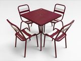 four chairs and a table on a white background