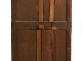 pair of antique wooden cupboards with wooden handles and doors