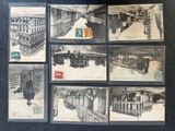 several old black and white photographs of a train on a train track