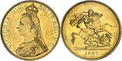 a gold sovereign coin with the image of queen victoria riding a horse