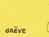 painting of a yellow and blue frame with the words gucci la greve written on it