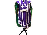 an image of a purple and white vest with a cross on it