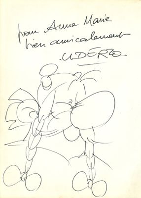 dessin représentant un homme à moto, sur laquelle se trouve un papillon