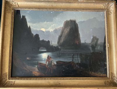 une image d'un tableau représentant un homme sur un bateau dans l'eau