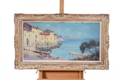 a picture of a painting on a easel on a white background