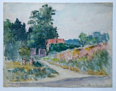 une image représentant un tableau d'une route de campagne avec une maison au loin