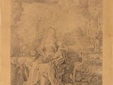 un vieux dessin représentant un homme à cheval et une femme à cheval