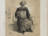 an old black and white drawing of a man sitting on a bench