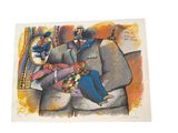 a drawing of a man and a woman sitting on a couch