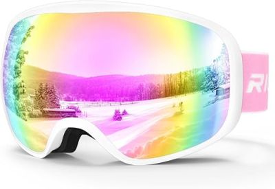 une paire de lunettes de ski posée sur une surface blanche