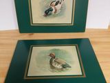 two framed pictures of ducks on a table in a room