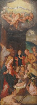 an image of a painting of a nativity scene with angels