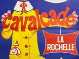 an old poster of a clown in a yellow suit holding a sign