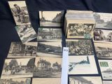 several old black and white photos of a train and a train station