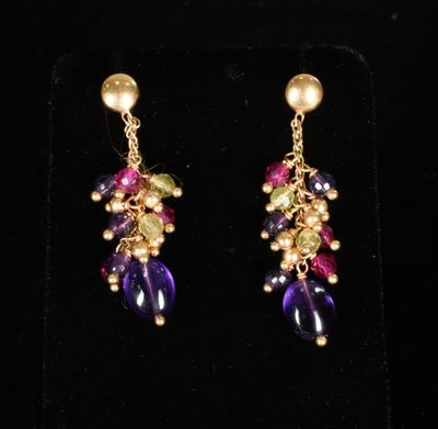 Pendants d'Oreilles Or Améthystes. Paire de pendants d'oreil…