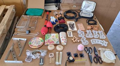 a table that has many different items on it