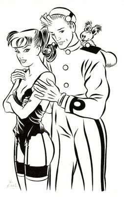 un dessin en noir et blanc représentant un homme et une femme enlacés