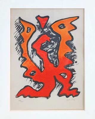 an image of a picture of a red and black abstract painting