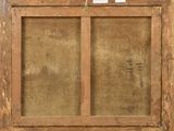 an old wooden window frame with a label on the outside of it