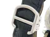 an image of a close up of a wrist watch with a black leather strap