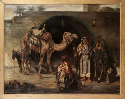 un tableau représentant un chameau sortant d'un tunnel