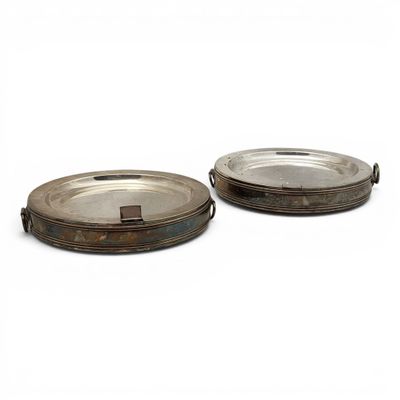pair of antique silver plated ashtrays on stand