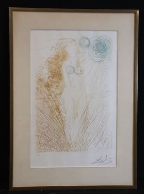 dessin encadré représentant une femme avec une fleur dans les cheveux