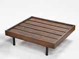 two square wooden trays with metal legs on a white background