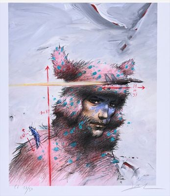 painting of a man with a hat and a feather on his head