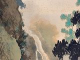 a painting of a waterfall in the middle of a forest