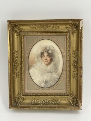 un tableau représentant une femme vêtue d'une robe blanche et portant un chapeau blanc