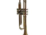 a brass trumpet on a white background