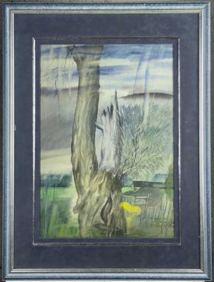 an image of a painting of a tree in a field
