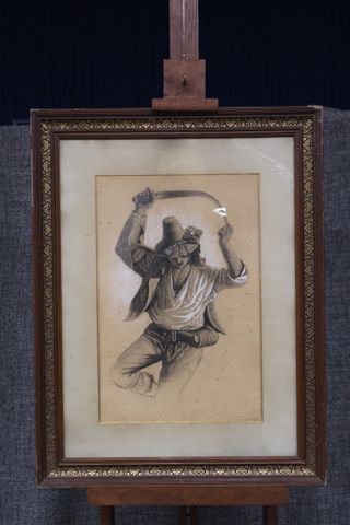 Ecole Française fin XIXème. « Moissonneur ». Crayon et rehaut de ...
