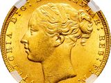 a gold sovereign coin with a profile of a woman ' s head
