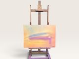 un chevalet d'artiste avec un tableau sur fond blanc