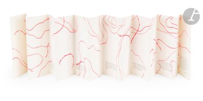 a picture of a folding book with red lines on it