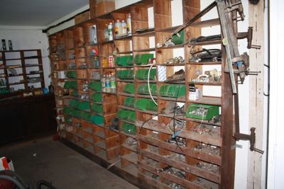 a room with a bunch of boxes on the wall